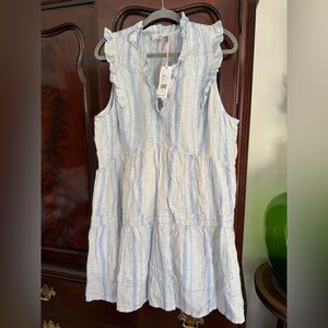 Vineyard Vines Linen Tiered Ruffle Dress Pebble Gray/Blue Size XL NWT